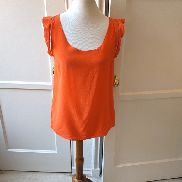 Greylin Tops - Greylin ruffled orange silk top Sz M